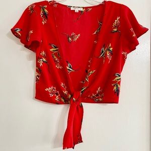 NWOT Boutique Red Tropical Tie Front Crop Top S